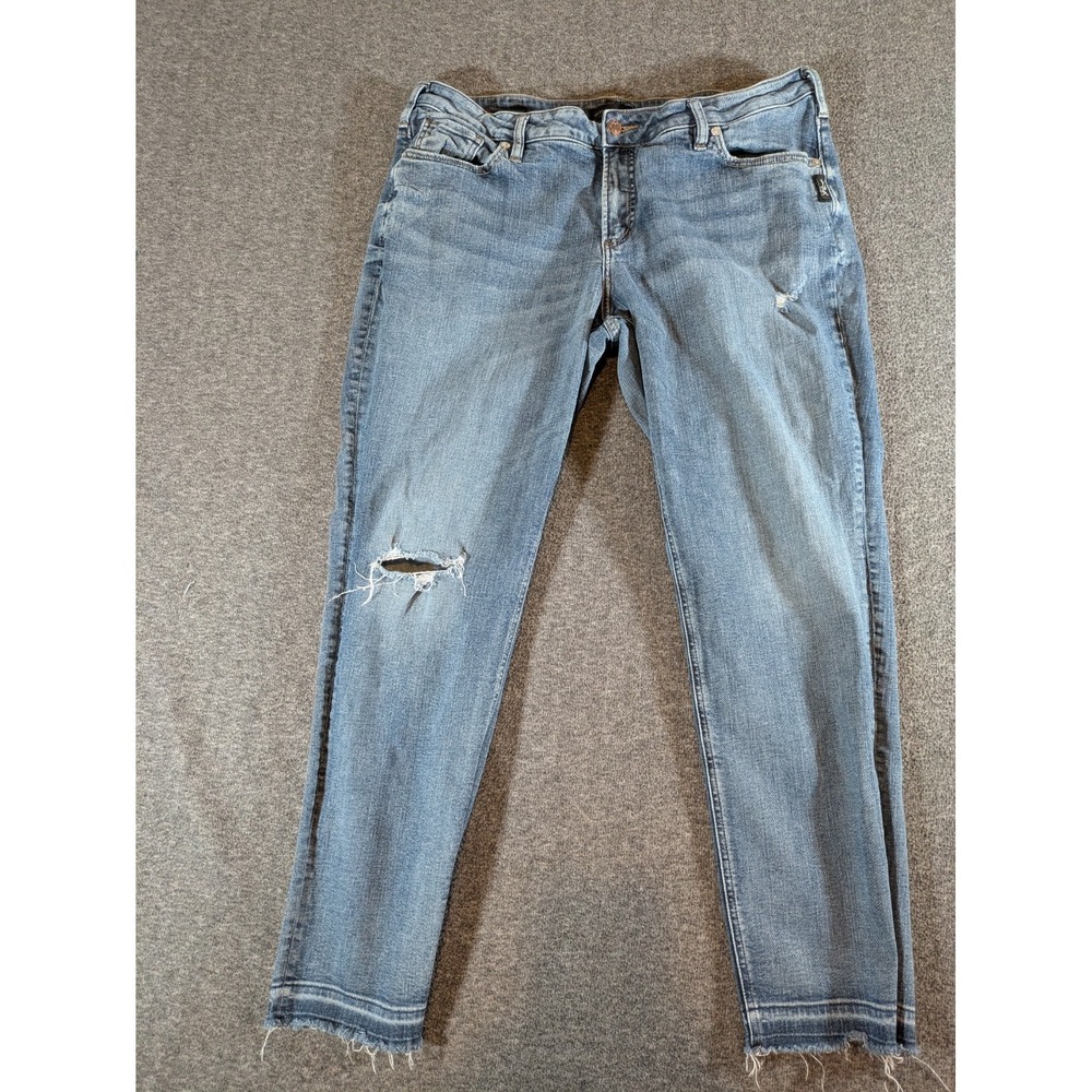 Silver Jeans Womens 34x 28 Boyfriend Distressed Med Wash Blue Denim Sz 10‎